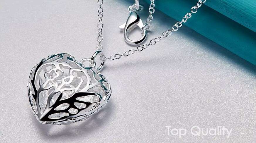 Hollow Love Heart Pendant Necklace 925 Sterling Silver