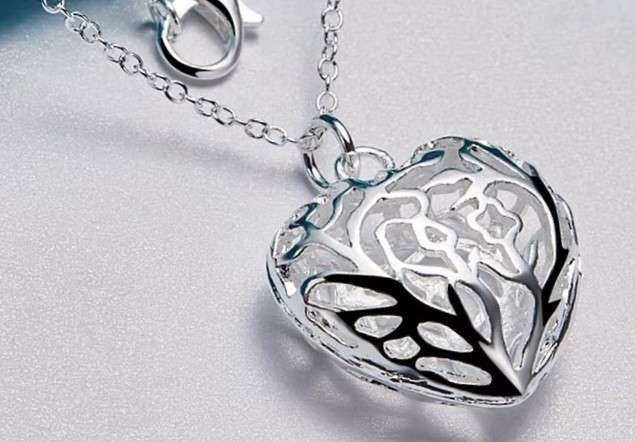 Hollow Love Heart Pendant Necklace 925 Sterling Silver