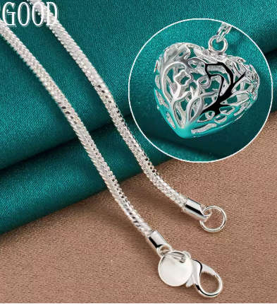 Hollow Love Heart Pendant Necklace 925 Sterling Silver