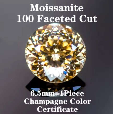 Moissanite 1ct Champagne 100Facetted Round Cut **GRA Certified **BRILLIANT CUT