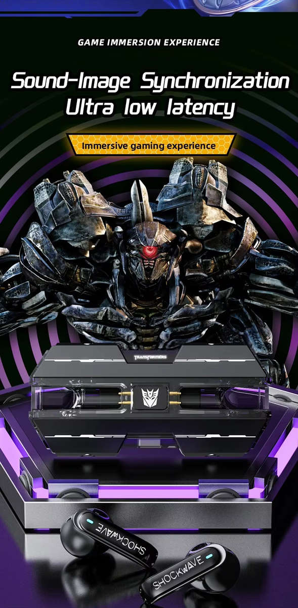 Transformers TF-T01 Bluetooth 5.3 TWS Earbuds HIFI Sound, Low Laten ( Black only ) Shock Wave design