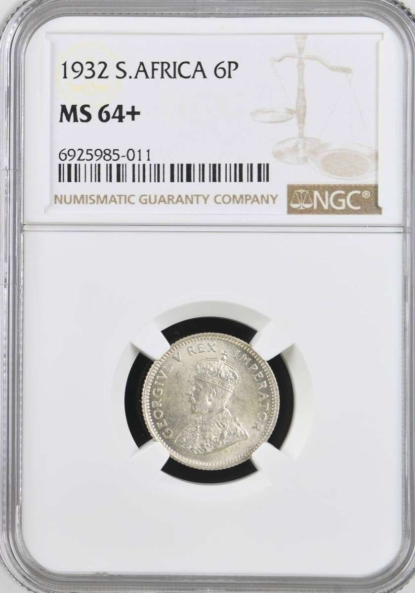 1932 MS64+ 6 PENCE NGC GRADED