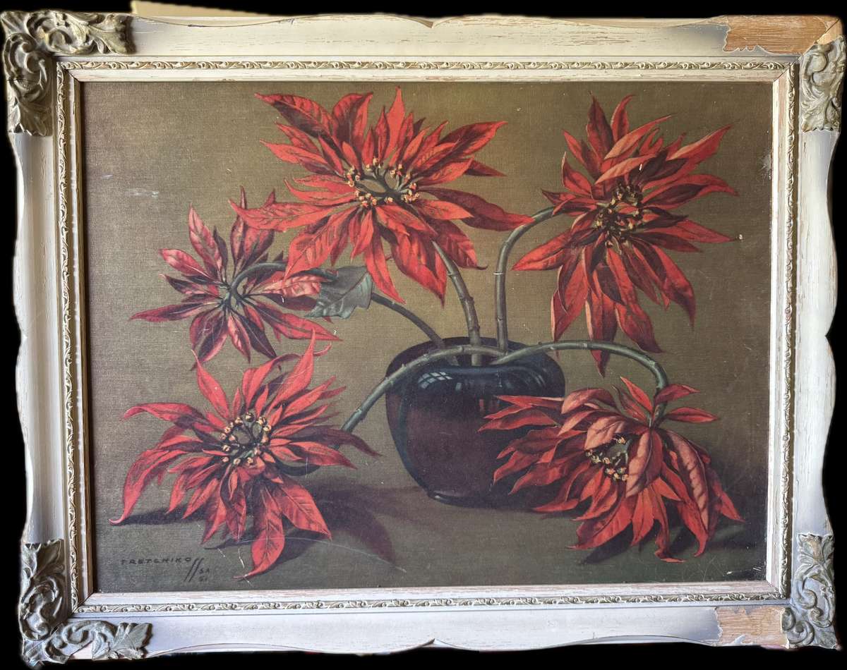 Poinsettias print by Tretchikoff (original damaged frame)