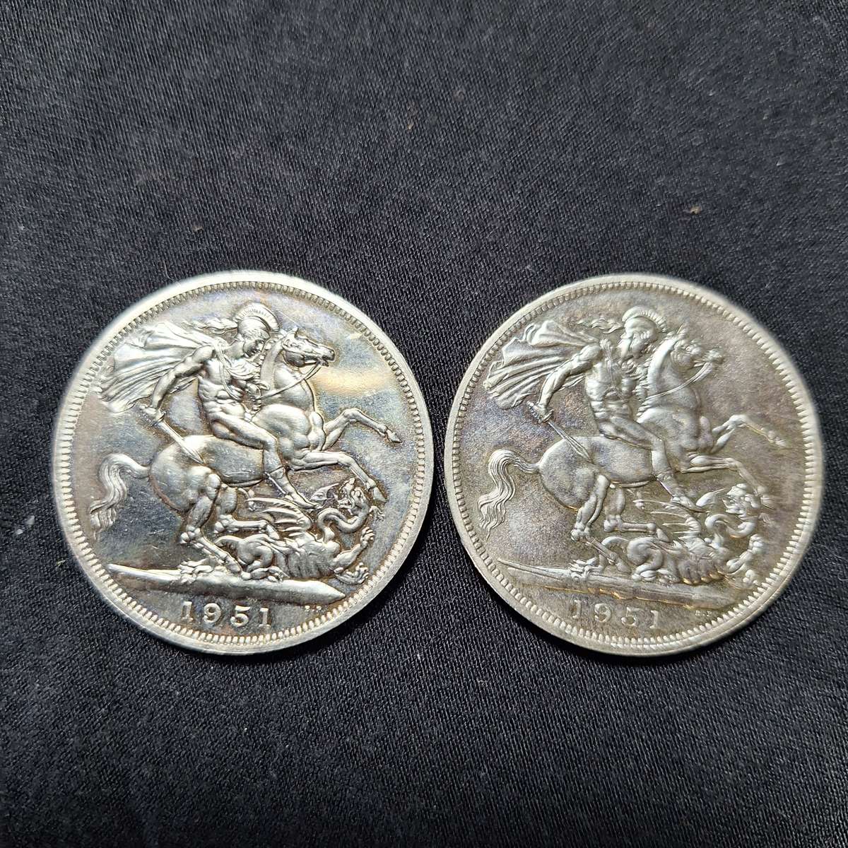 2 x 1951 British 5 Shilling Uncirculated coins
