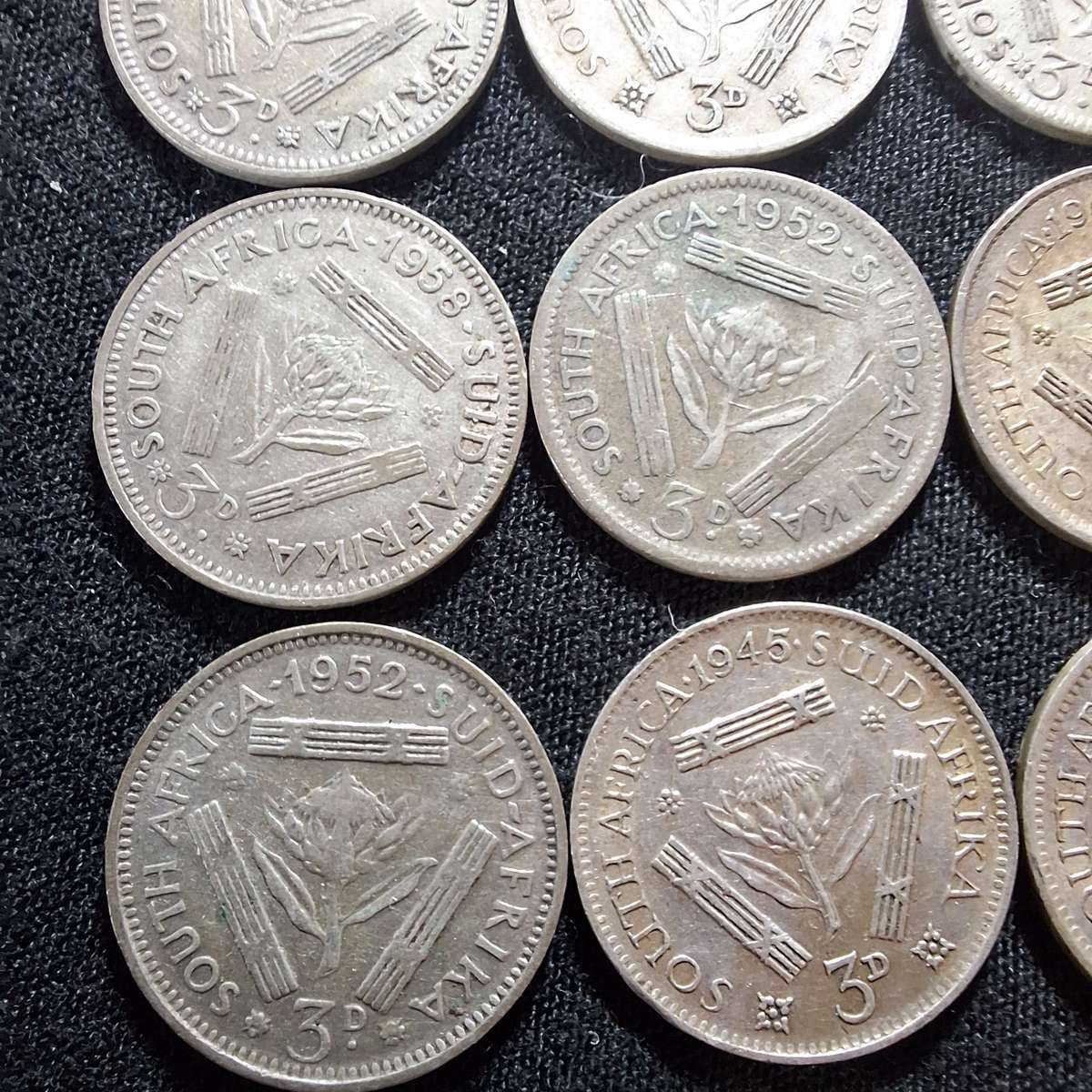 25 x 3D threepence (Tickey) Silver South Africa Coins - Various Dates