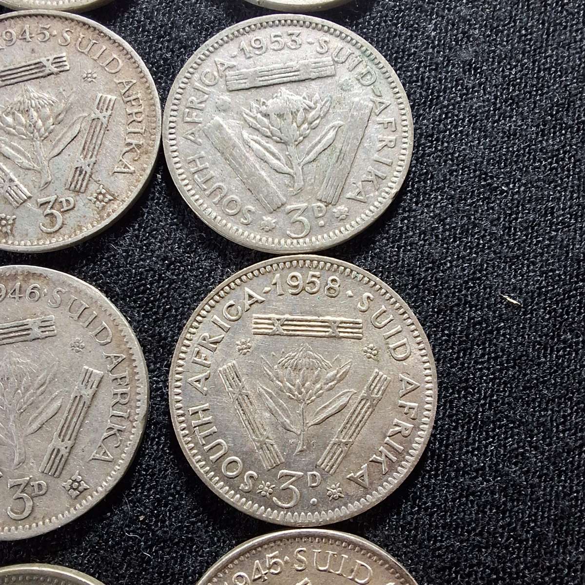 25 x 3D threepence (Tickey) Silver South Africa Coins - Various Dates