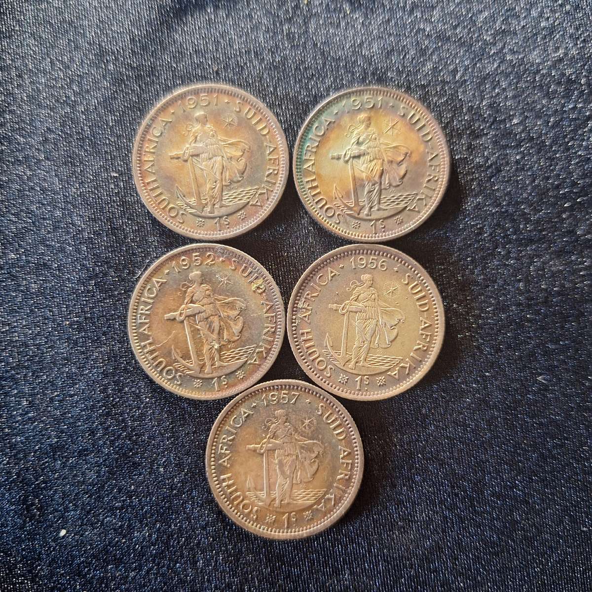 1951, 1951, 1952, 1956 and 1957 Silver 1 Shilling Nicely Toned South Africa Coin
