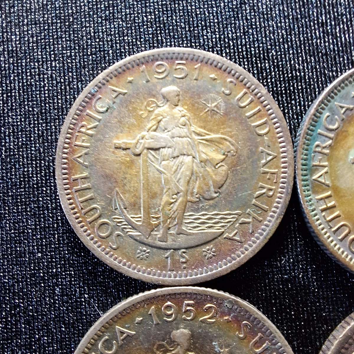 1951, 1951, 1952, 1956 and 1957 Silver 1 Shilling Nicely Toned South Africa Coin
