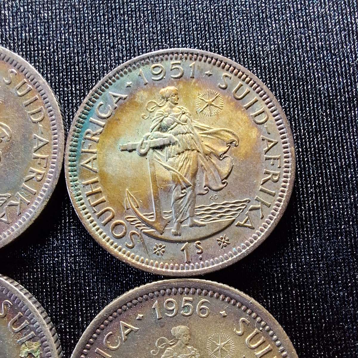 1951, 1951, 1952, 1956 and 1957 Silver 1 Shilling Nicely Toned South Africa Coin