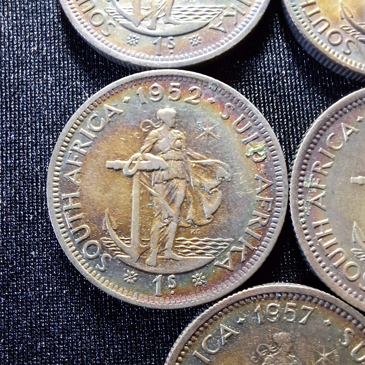 1951, 1951, 1952, 1956 and 1957 Silver 1 Shilling Nicely Toned South Africa Coin