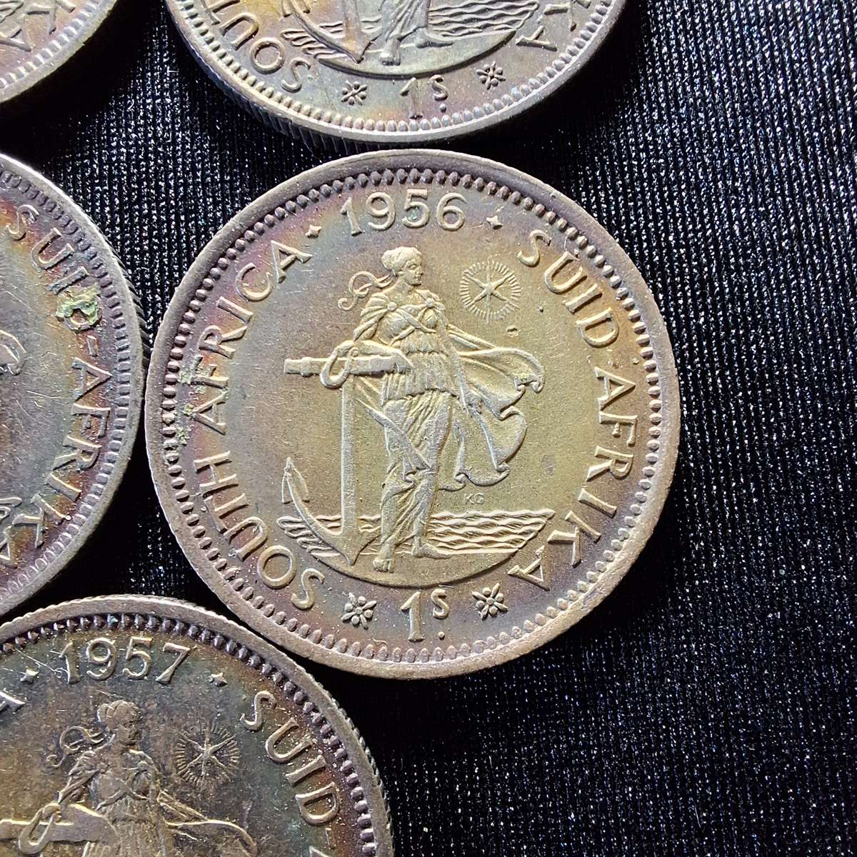 1951, 1951, 1952, 1956 and 1957 Silver 1 Shilling Nicely Toned South Africa Coin
