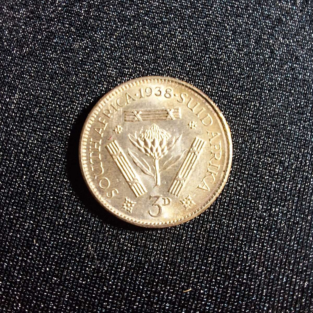 1938 3D Threepence Silver South Africa Coin