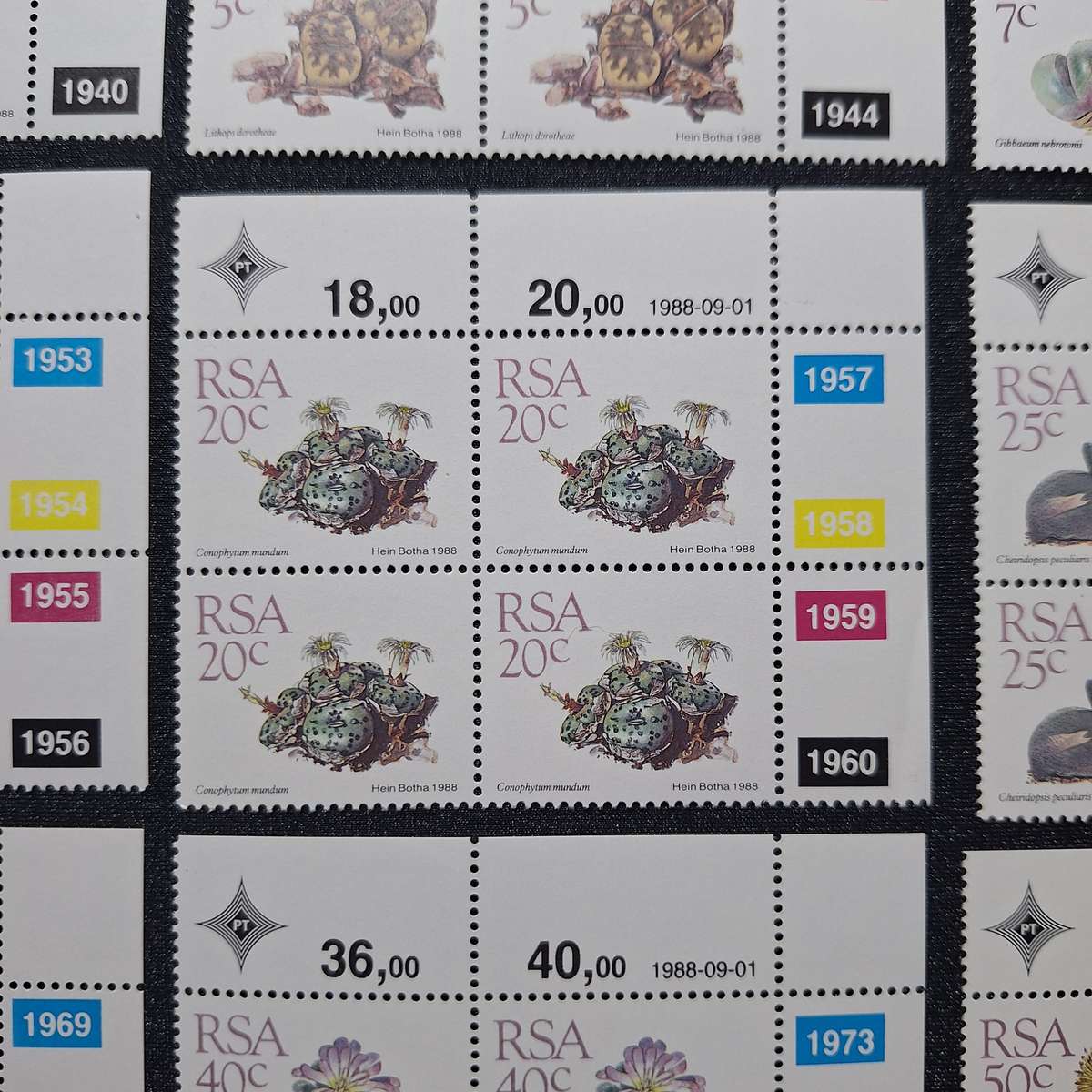 1988 Full Set 1c to R2 Succulents Control Blocks MNH