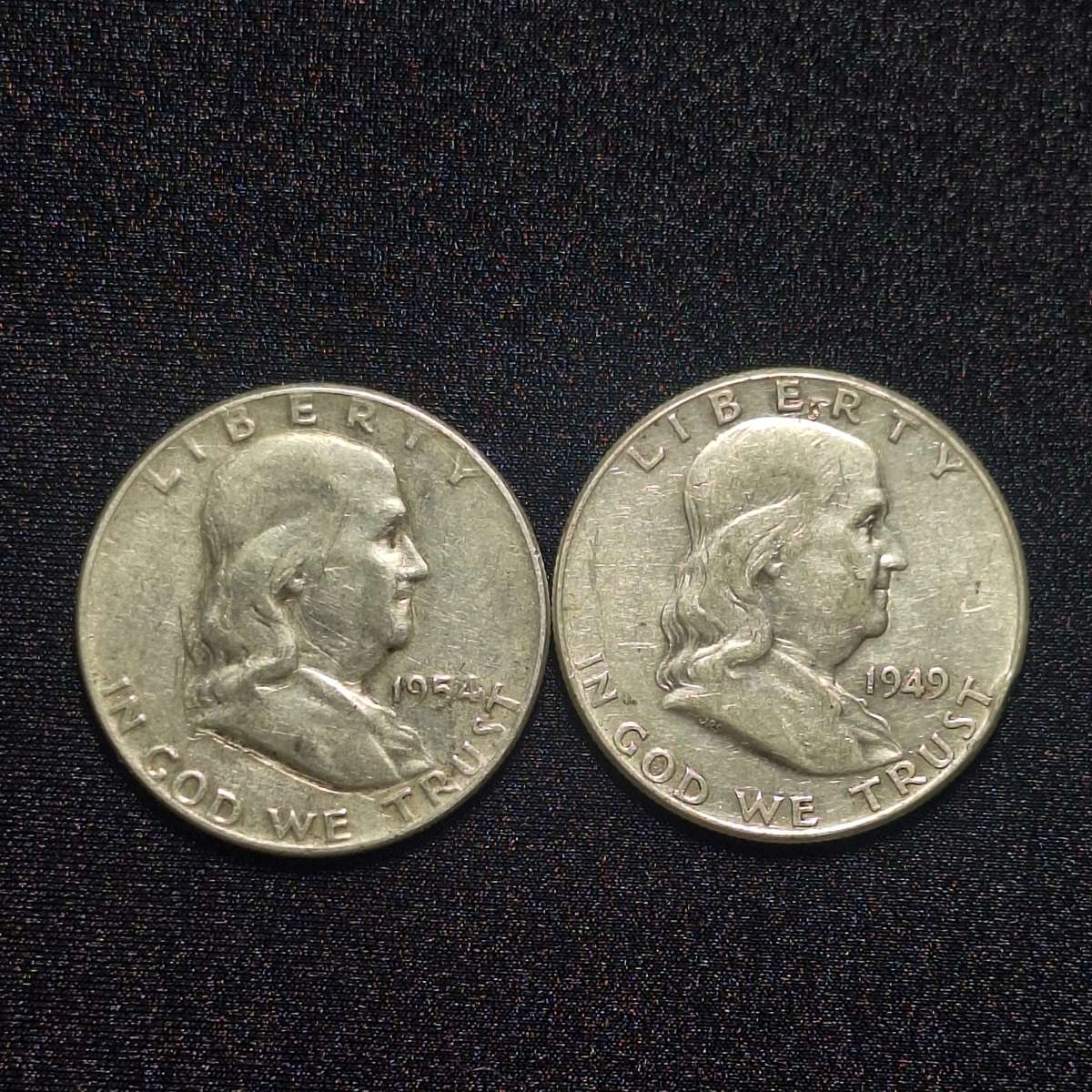 1949 and 1954 US Half Dollar  .90% Silver Coins Total 24.6 Grams