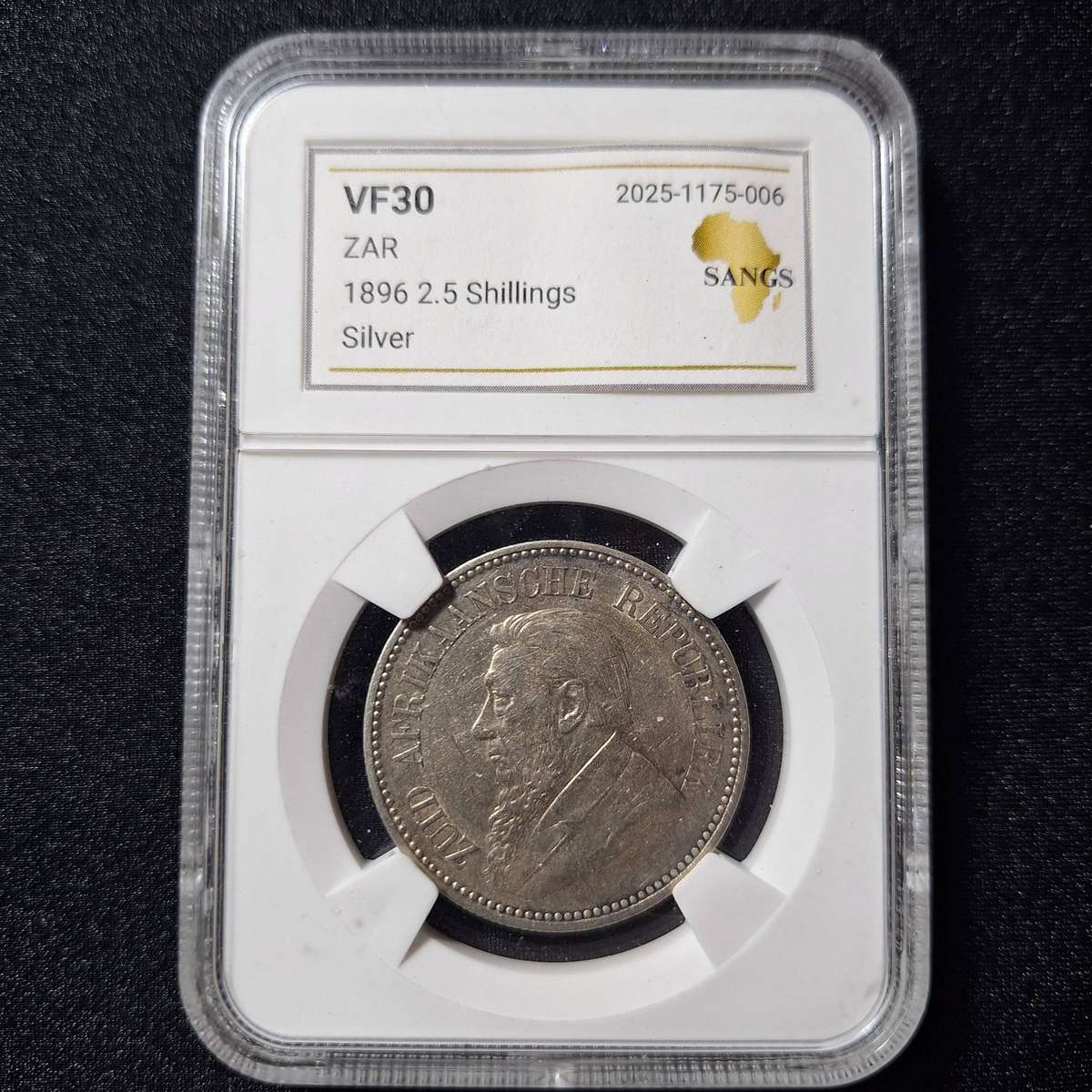 1896 2 1/2 Shillings Silver VF30 SANGS Graded South Africa Coin