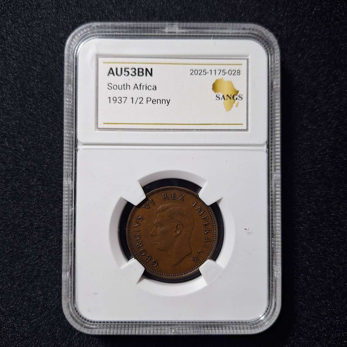 1937 1/2 Penny AU53BN SANGS Graded South Africa Coin
