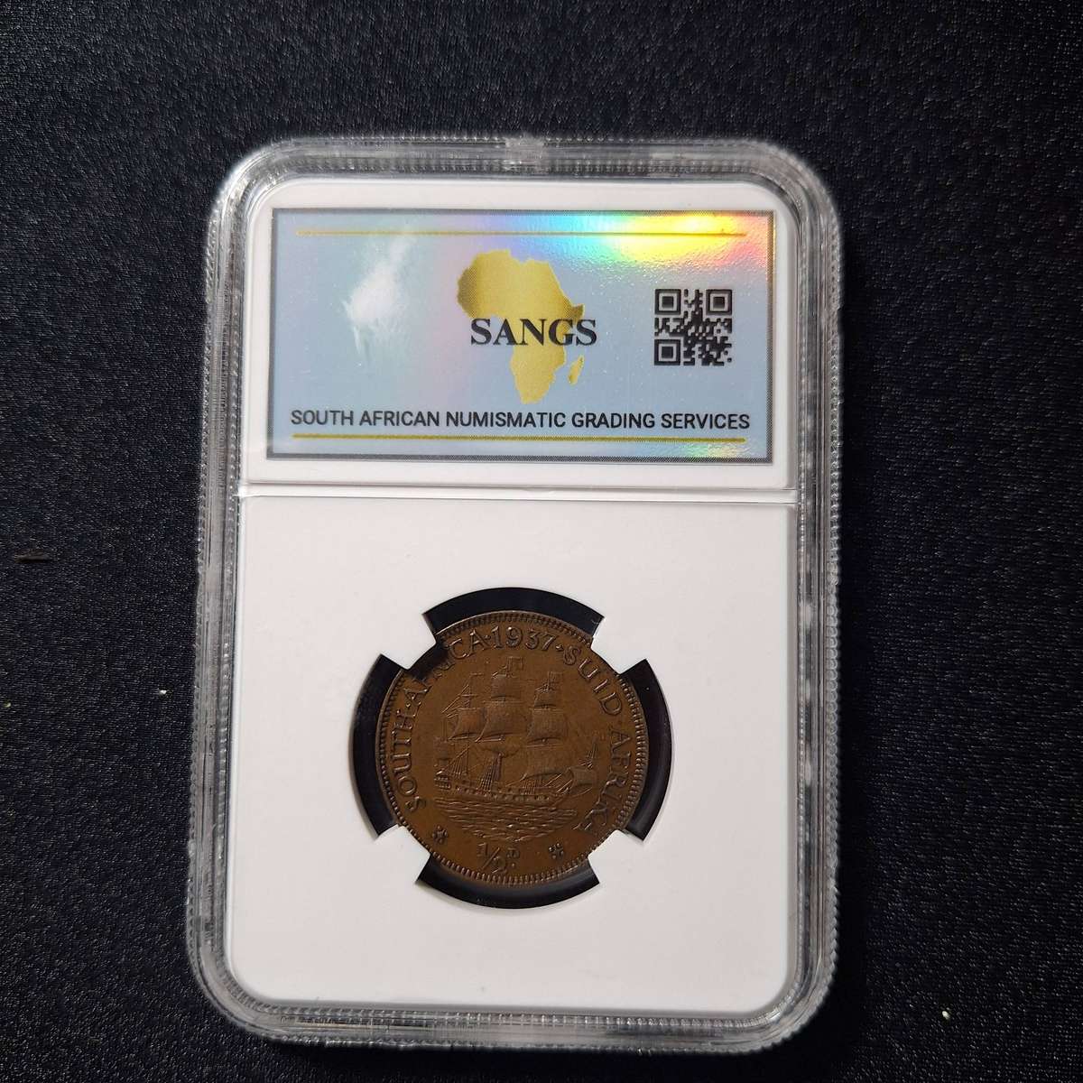 1937 1/2 Penny AU53BN SANGS Graded South Africa Coin