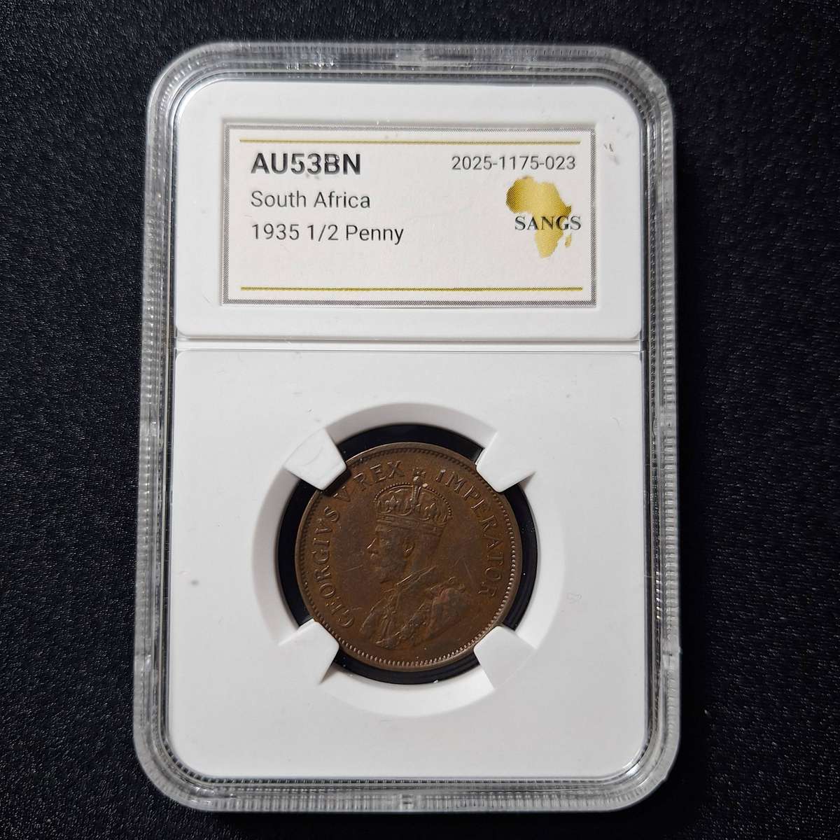 1935 1/2 Penny AU53BN SANGS Graded South Africa Coin