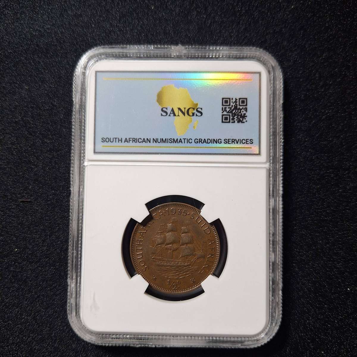 1935 1/2 Penny AU53BN SANGS Graded South Africa Coin