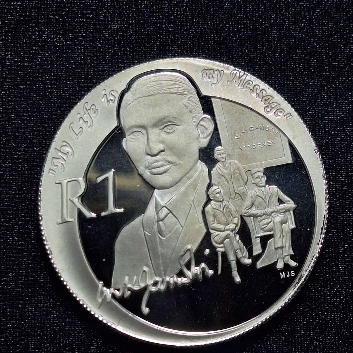 2008 Gandhi R1 Extremely Rare Frosting Varient Silver South Africa Coin