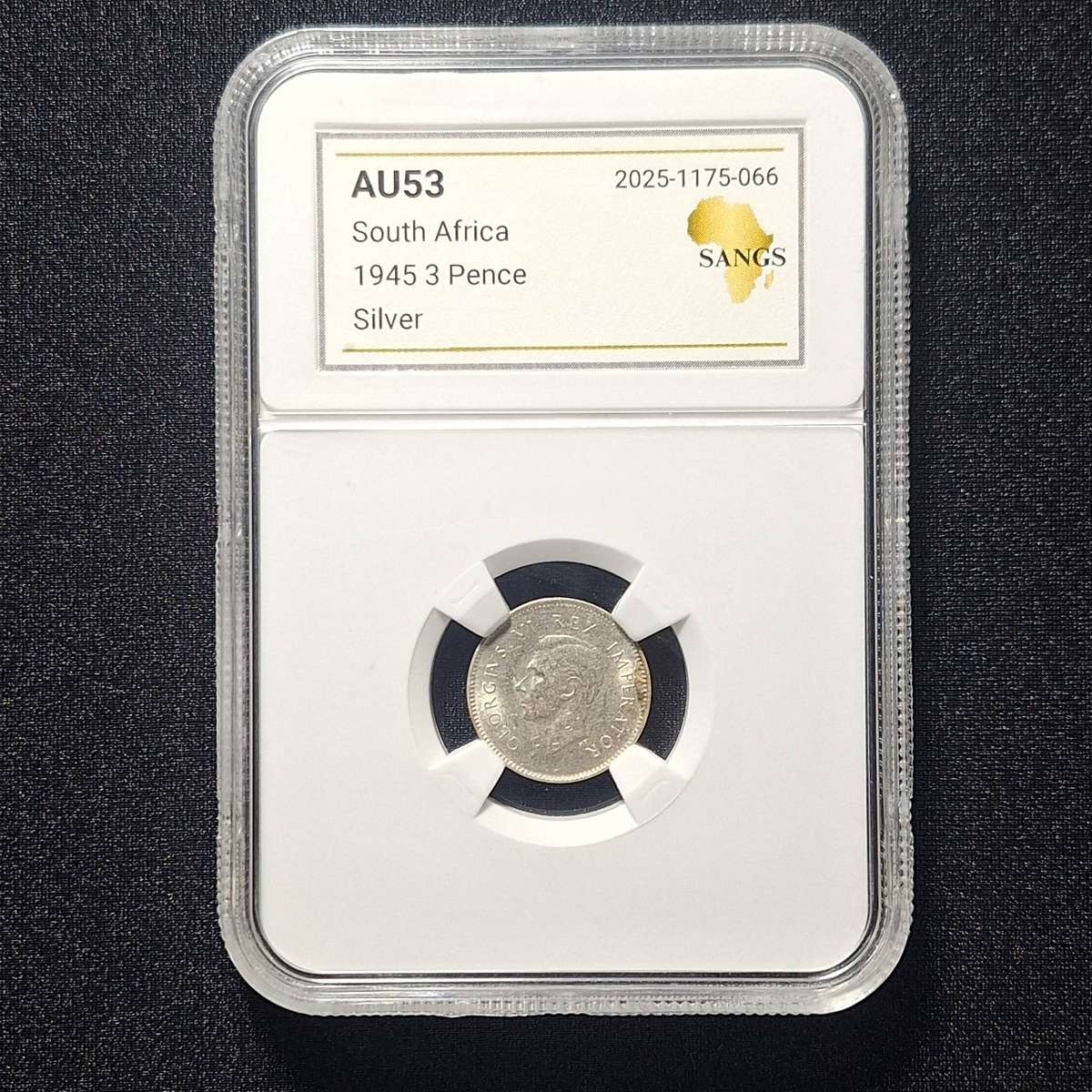 1945 3 Pence AU53 SANGS Graded South Africa Coin