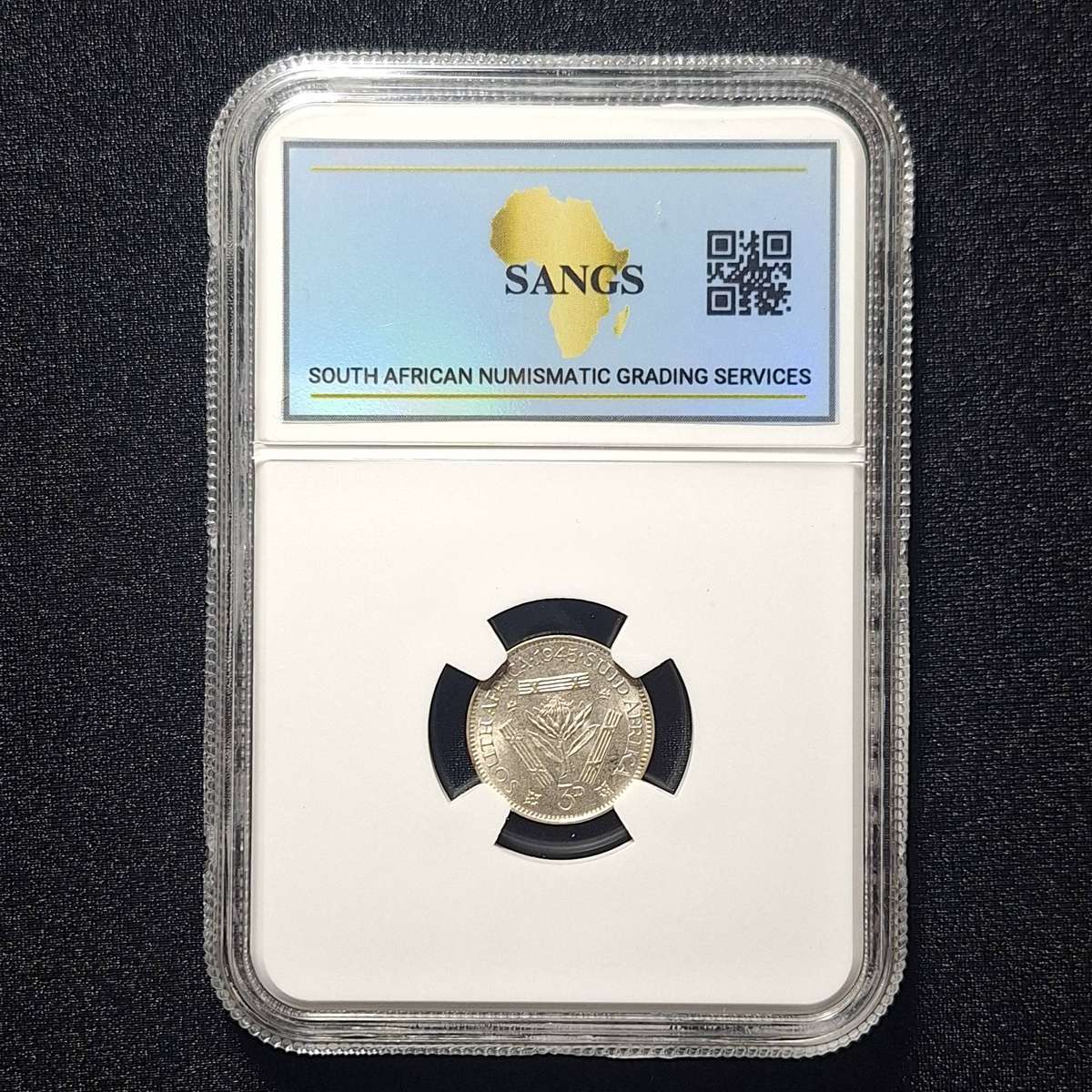 1945 3 Pence AU53 SANGS Graded South Africa Coin
