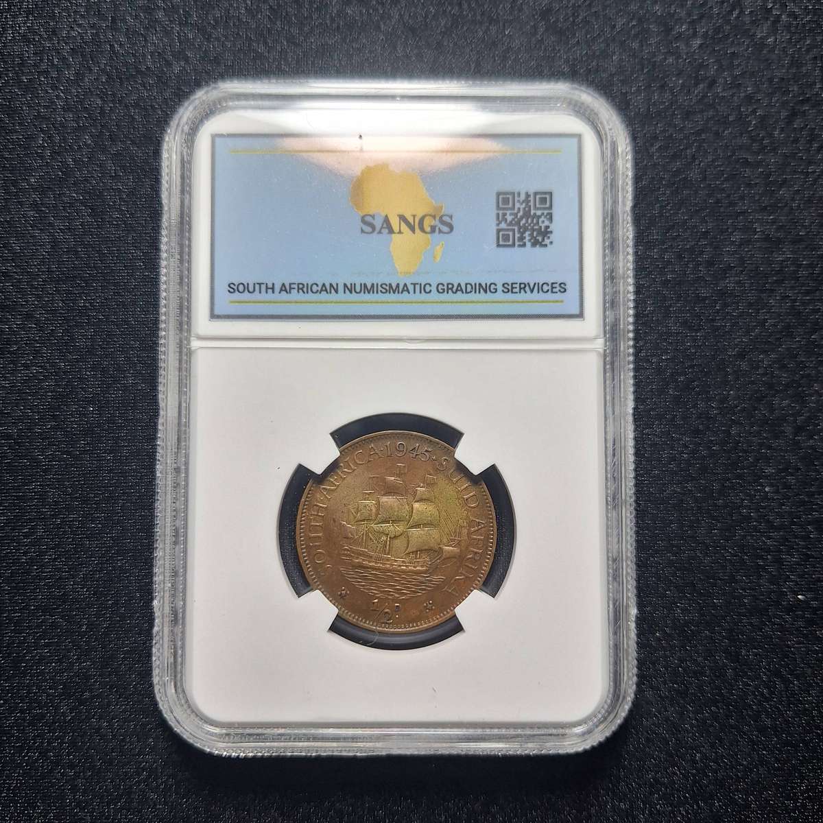 1945 1/2 Penny SANGS Graded South Africa Coin