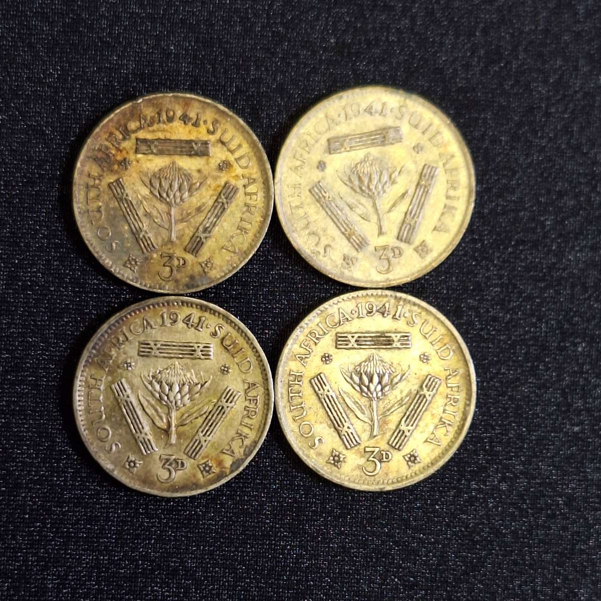 4 x 1941 3D Threepence South Africa Coins
