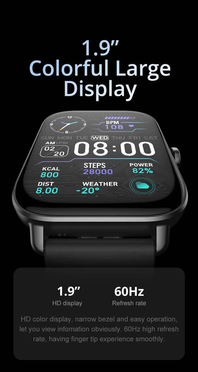 COLMI P28 Plus Smartwatch 1.9 HD Screen Bluetooth Calling IP68 Waterproof Smart Watch