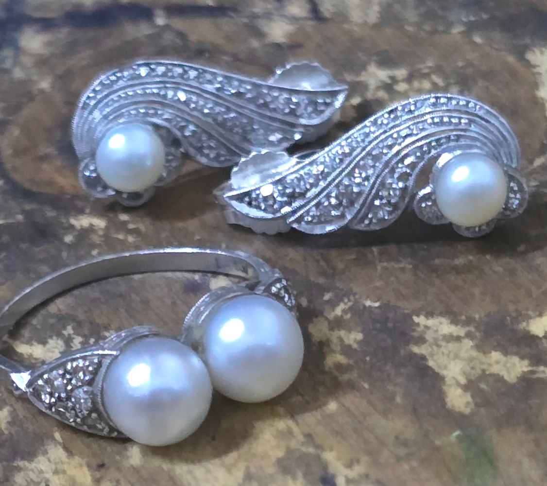 Platinum Rosecut Diamonds and Pearl Magnificient set  1934