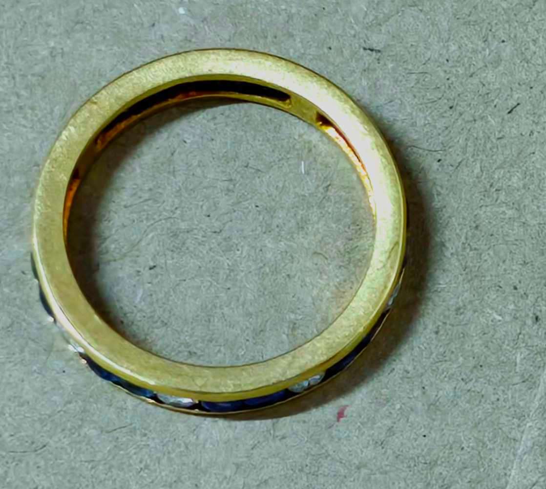 18 Carat Yellow Gold Full Diamond and Saphire Eternity size L1/2 Beautiful Ring 2.5 GRAMS