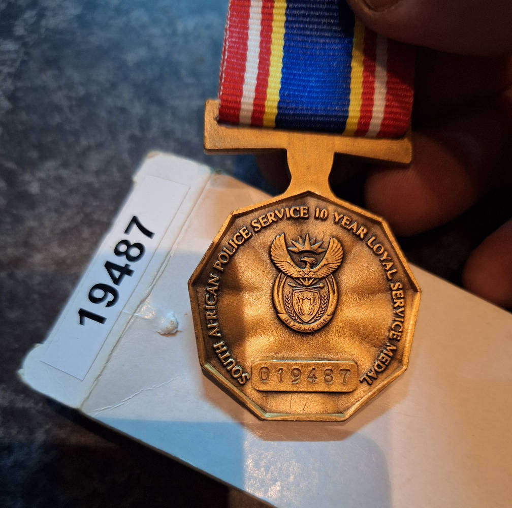 South African Police 10 year service medal with box