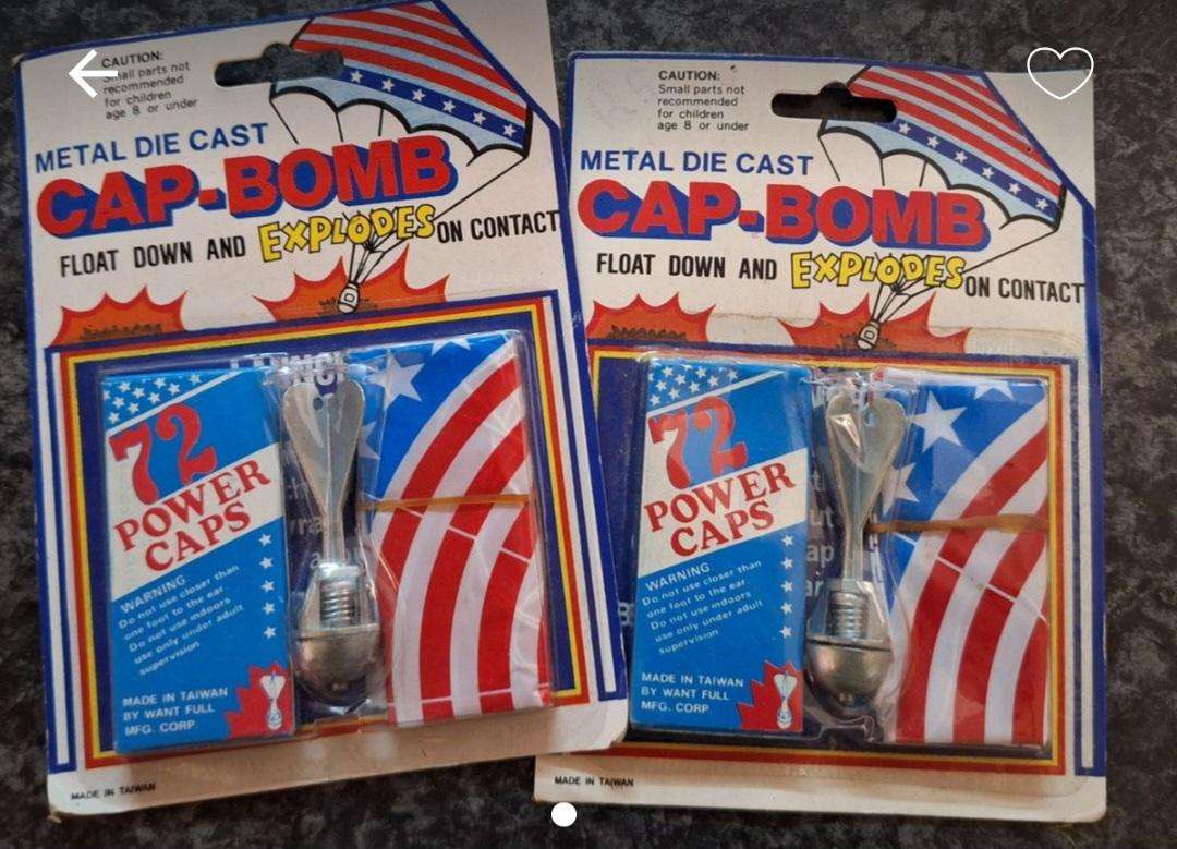 2x Vintage Cap Bomb parachute toy carded