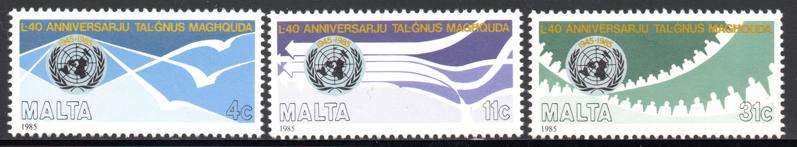 Malta - 1985 40th Anniversary of UNO Set MNH SG 764-766