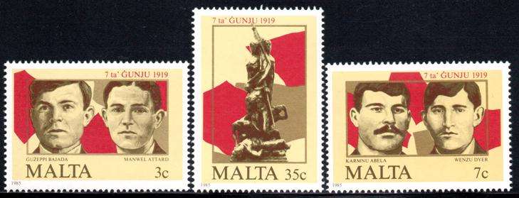 Malta - 1985 66th Anniversary of 1919 Demonstrations Set MNH SG 761-763