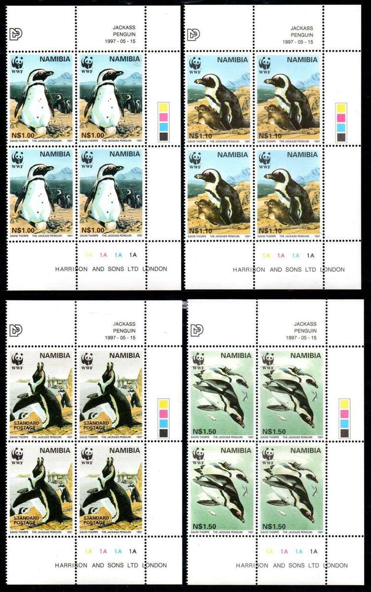 Namibia - 1997 WWF Jackass Penguin Control Block Set 1A MNH SACC 174-177