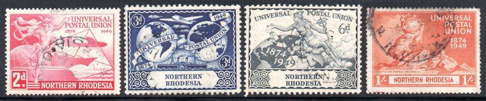 Northern Rhodesia - 1949 75th Anniversary of UPU Set Used SACC 50-53