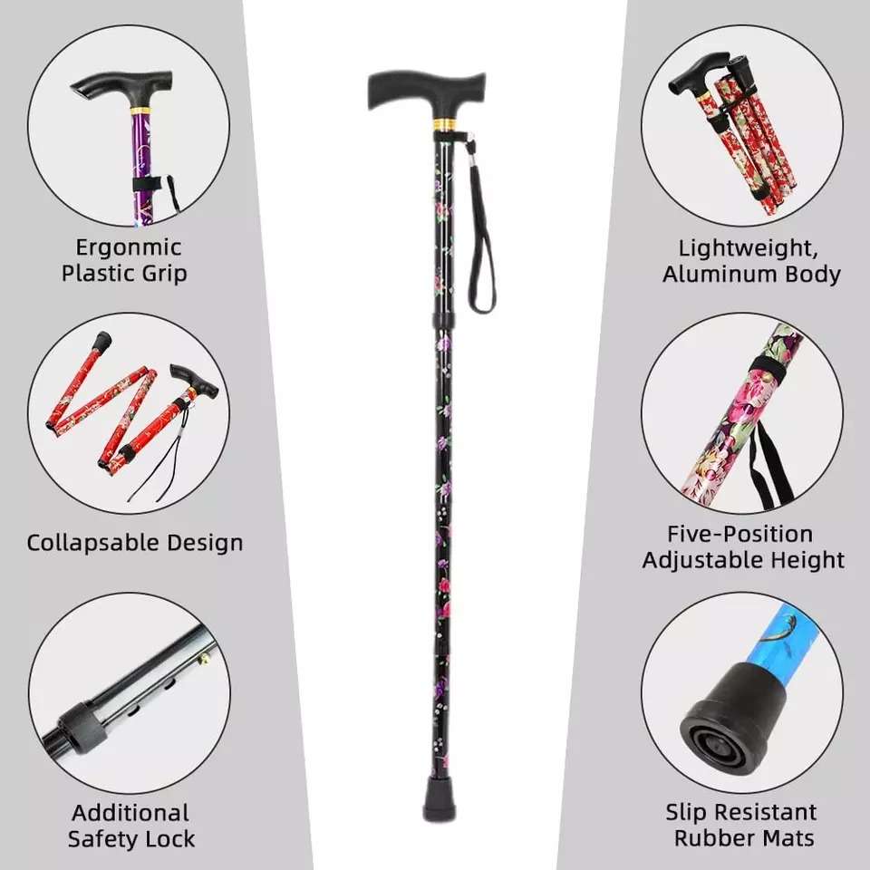 Folding walking/hiking stick (floral blue)