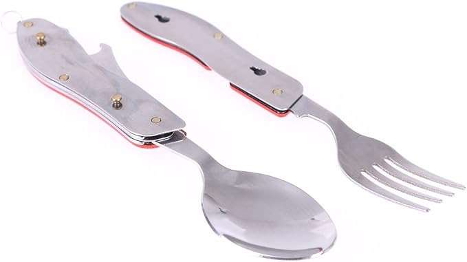 4 in 1 stainless steel outdoor/survival cutlery set