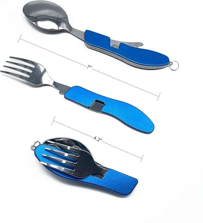 4 in 1 stainless steel outdoor/survival cutlery set