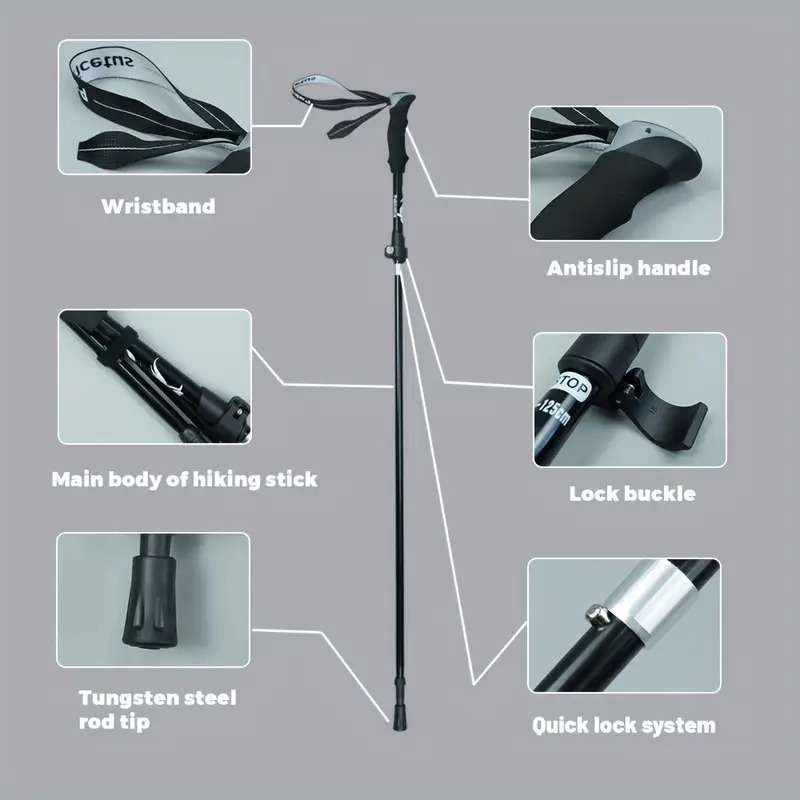 Lightweight foldable/ ultra compact hiking/trekking pole (gold)