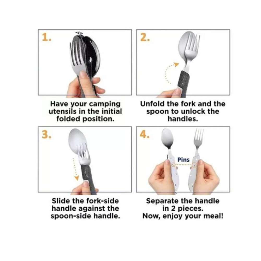 4 in 1 stainless steel outdoor/survival cutlery set