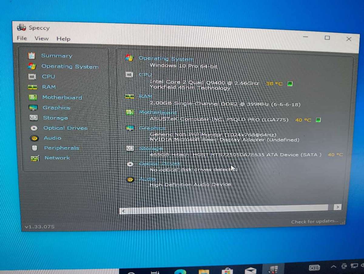 Core 2 Quad Q9400**2GB DDR2 Ram**Asus P5QLD Pro Motherboard
