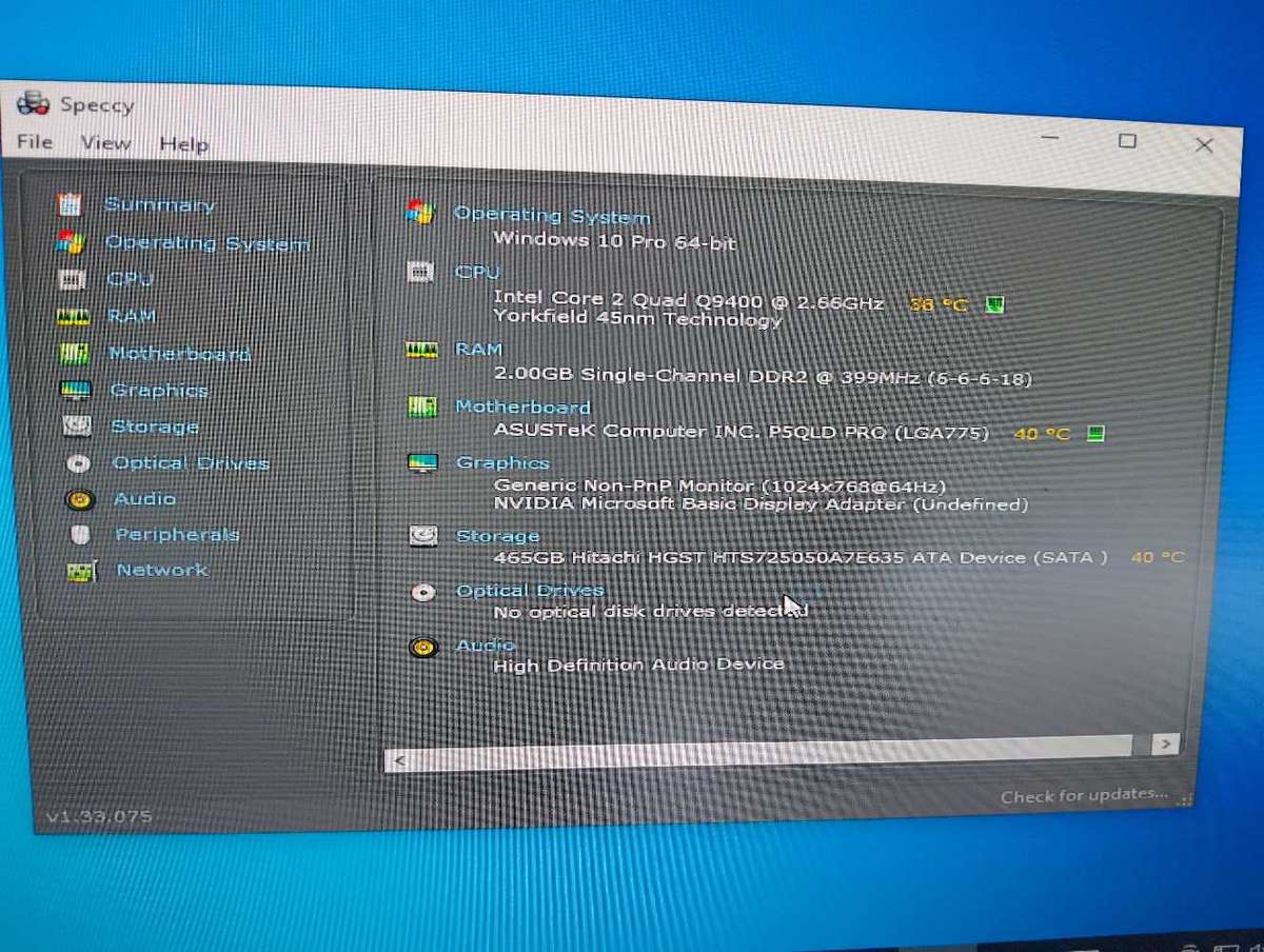 Core 2 Quad Q9400**2GB DDR2 Ram**Asus P5QLD Pro Motherboard