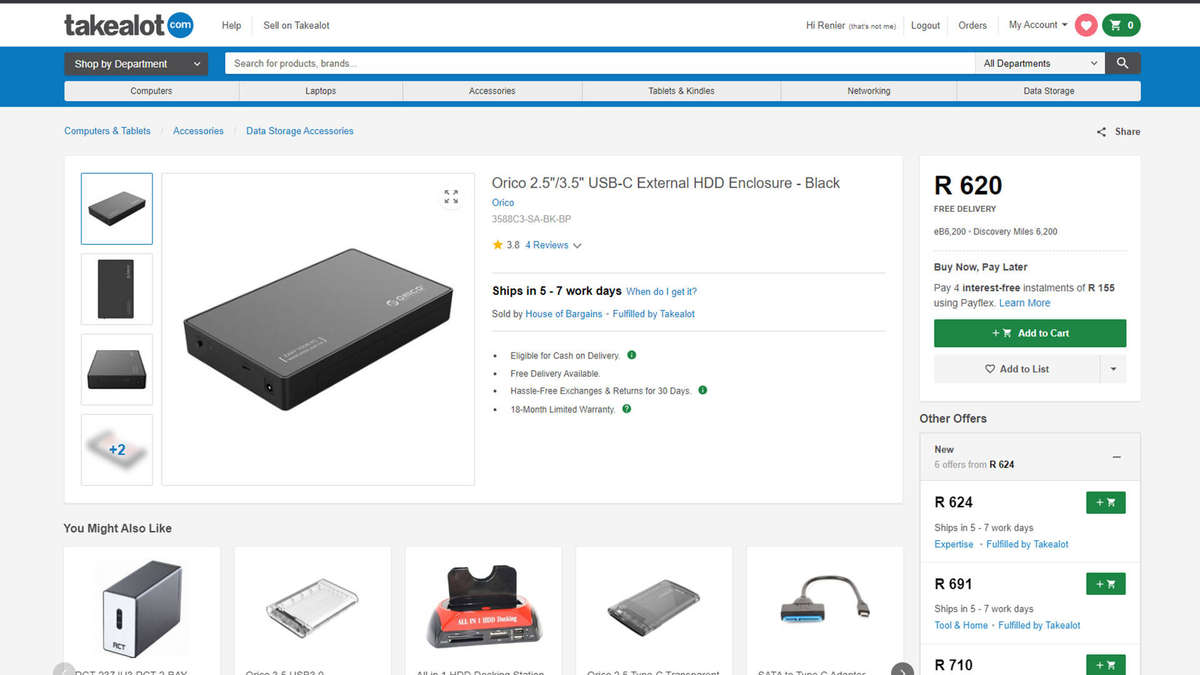 Orico 3.5 Inch Type-C External Hard Drive Enclosure/4TB HDD Combo (Western Digital)