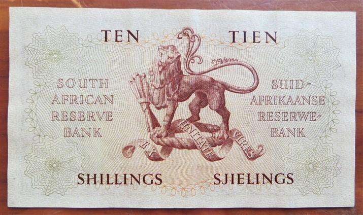 MH De Kock 1951 10 Shillings Note #A56 275045 Eng/Afr