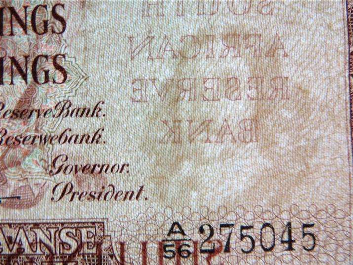 MH De Kock 1951 10 Shillings Note #A56 275045 Eng/Afr