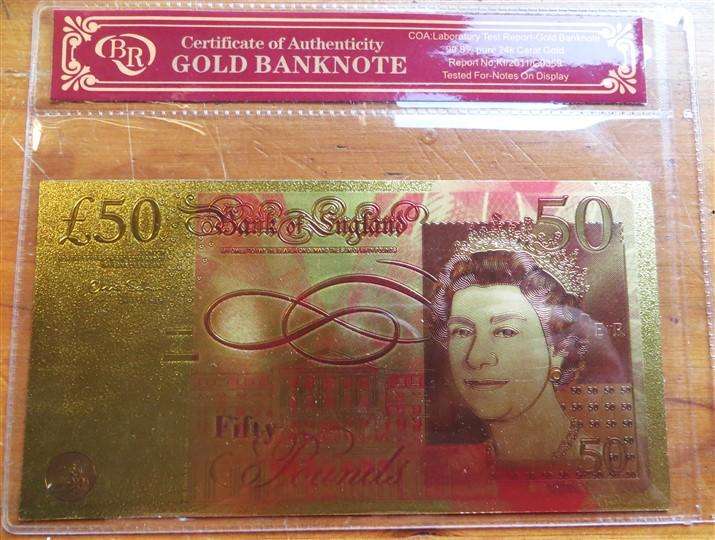Bank of England 50 Pounds 24k Gold Foil Note