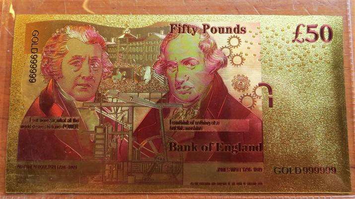 Bank of England 50 Pounds 24k Gold Foil Note