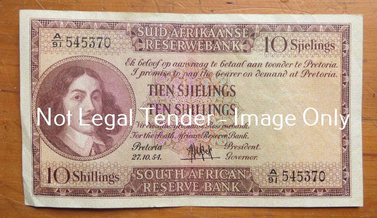 1954 MH De Kock 10 Shillings Note A91 #545370